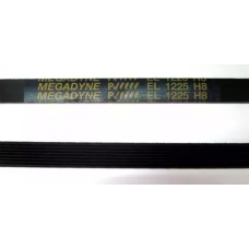 Ремень 1225 H8 EL Megadyne для стиральной машины Ardo (Ардо) 1187мм черный, желтая надпись, в/з 651009070, ...71 с 416003901, 416004600